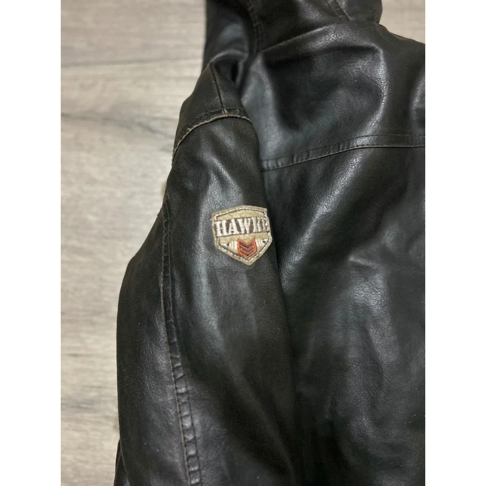 Hawke & Co Kids Black Faux Leather Sherpa Lined Hooded Jacket 3T 21042400 - Picture 5 of 5